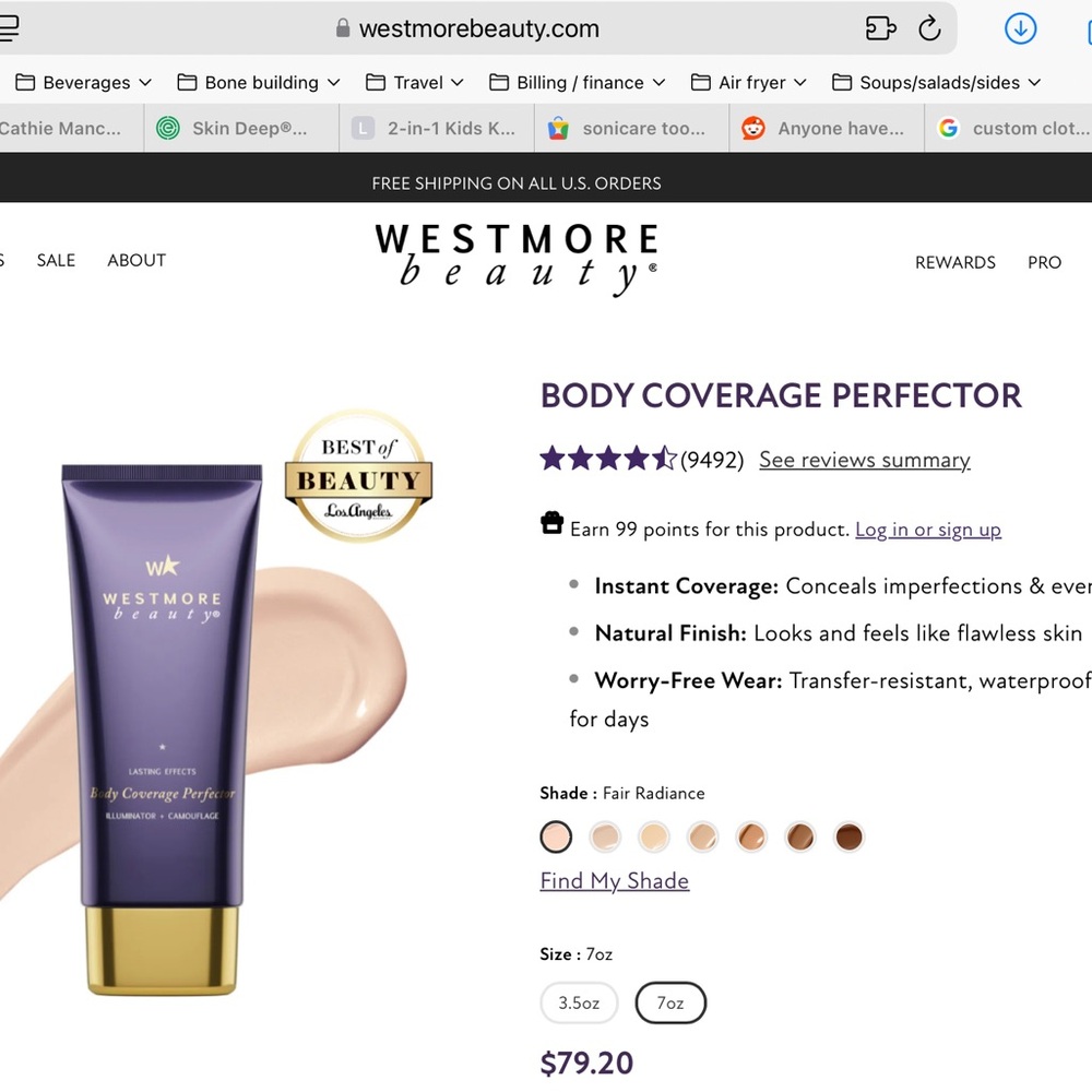 New LARGE 7 OZ WESTMORE Beauty Body Coverage Perfector Fair Body Makeup - Picture 3 of 11